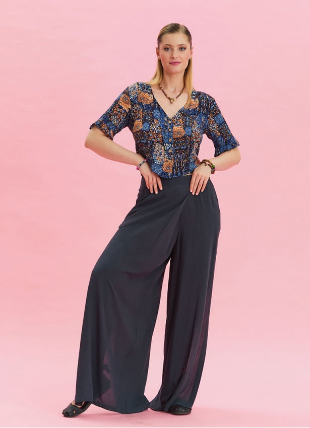 Zipper Detailed Pocket Anthracite Women's High Waist Trousers 4641
